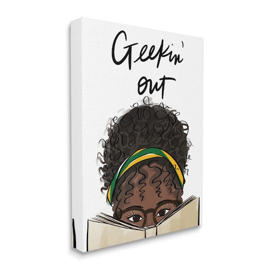 Stupell Industries Geekin' Out Phrase Woman Reading Book Canvas Wall Art